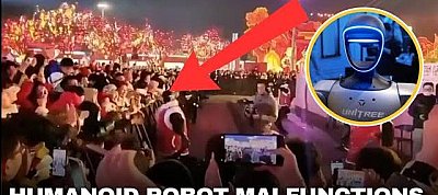 Videón, ahogy egy emberszabású robot megpróbál lefejelni egy nőt