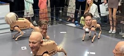 Robotkutyaként állították ki Elon Musk-ot, Mark Zuckerberg-et, és Jeff Bezos-t is