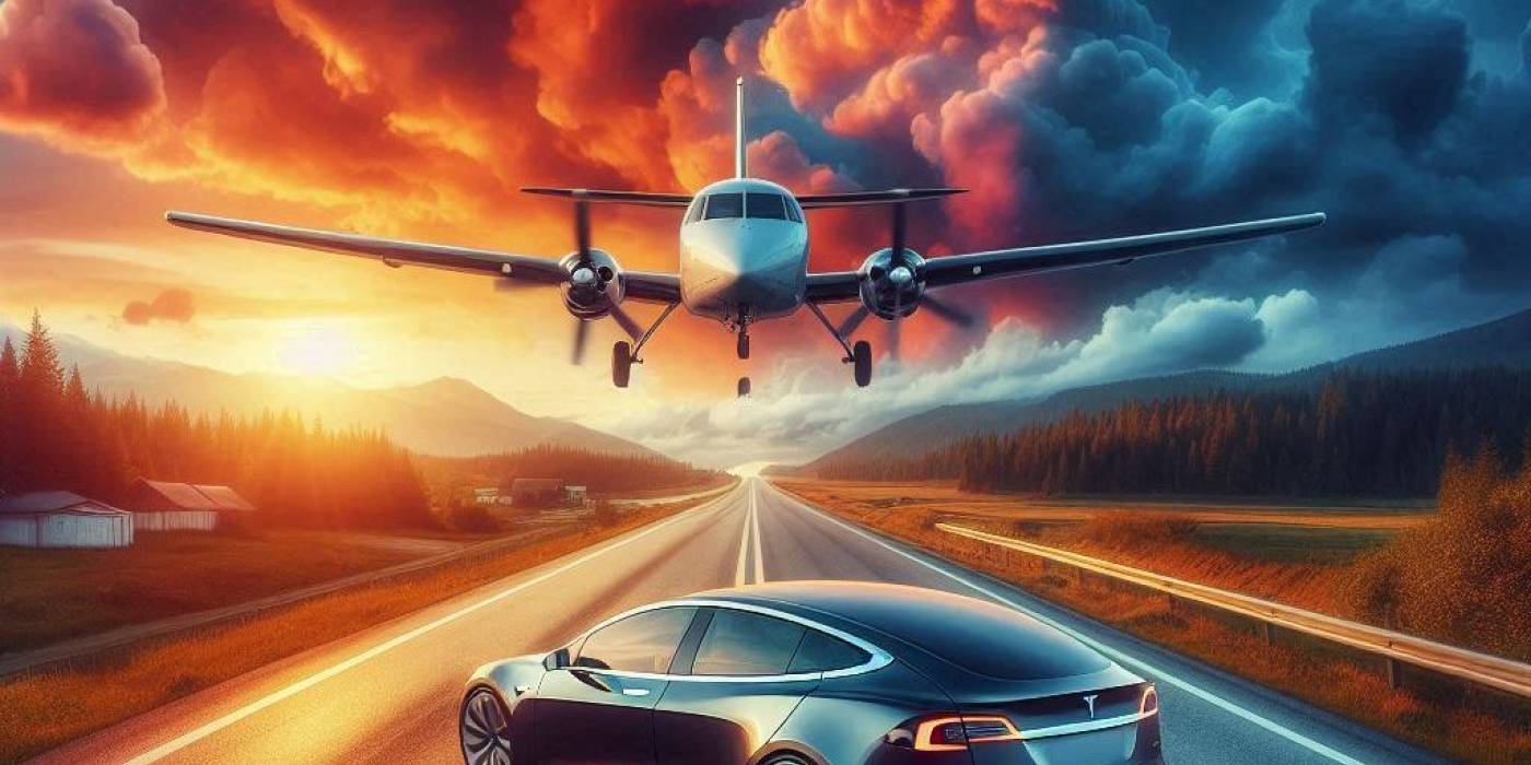 Videón, ahogy egy Tesla majdnem összeütközik egy repülővel az úton